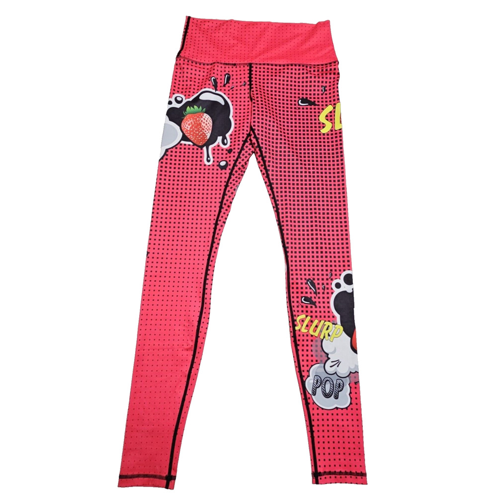 Pop Art Legging Womens M/L Comic Colorful Athleisure Slurp Y2K Red Strawberry - Picture 4 of 14